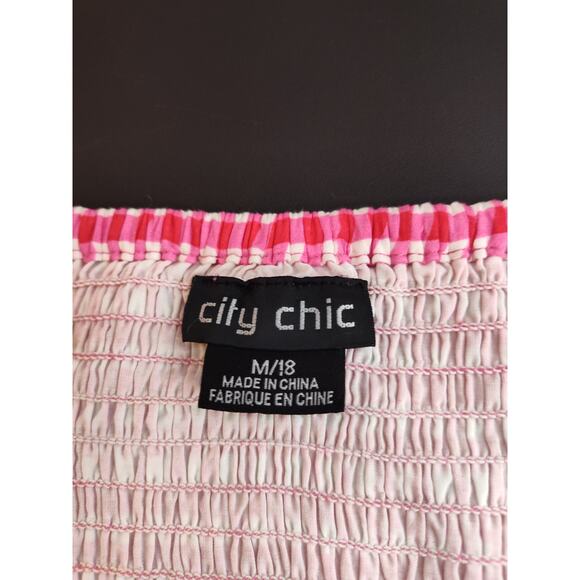 CIty Chic Picnic Maxi Dress Pink Gingham A Line Smocked M/18 - Picture 3 of 8